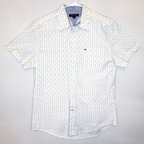 Tommy Hilfiger Shirt Red White & Blue Star Print - Large Short Sleeve Button Up - Picture 1 of 10